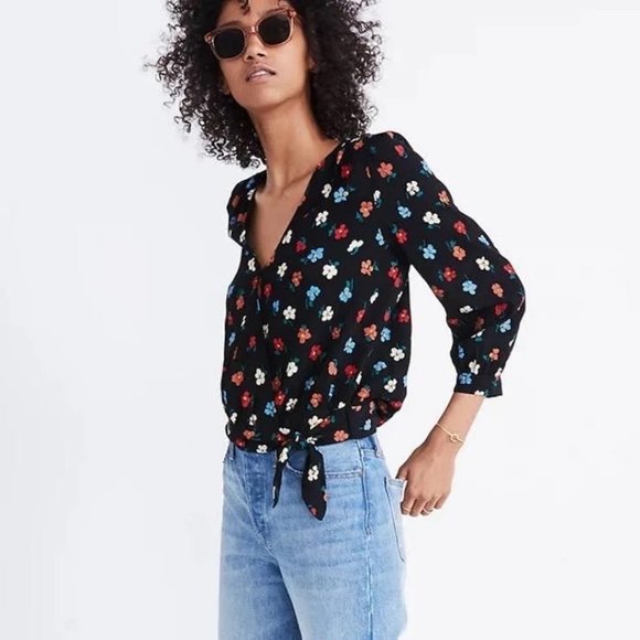 Madewell Wrap Top In Pressed Flowers Viscose‎ Floral Faux Wrap Size Medium - Picture 1 of 15